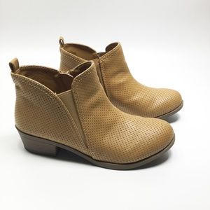 Tan Perforated Ankle Boots